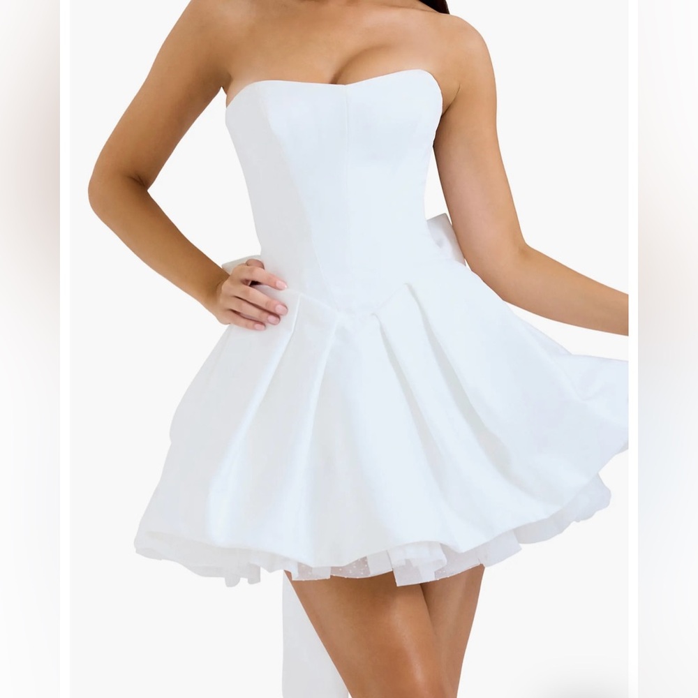 House of CB Noele Bow Strapless Satin Minidress Like New!